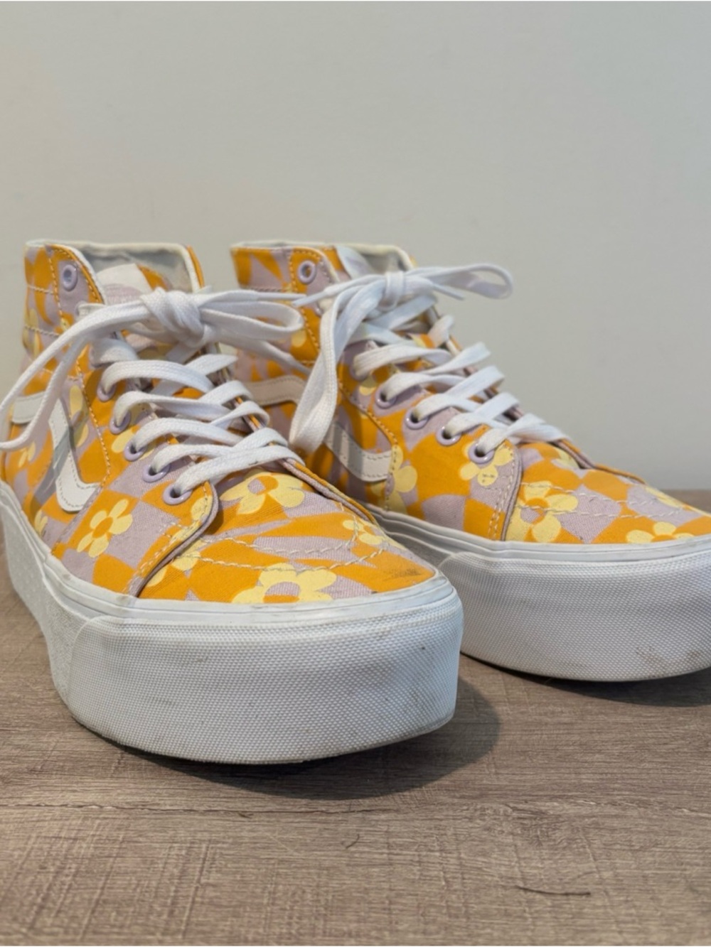 Vans Yellow Floral High-Top Platform Sneakers